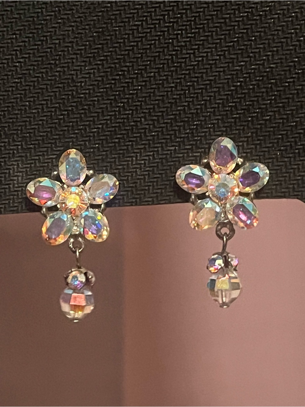 Aurora Crystal Flower Austria Drop Clip-On Earrings